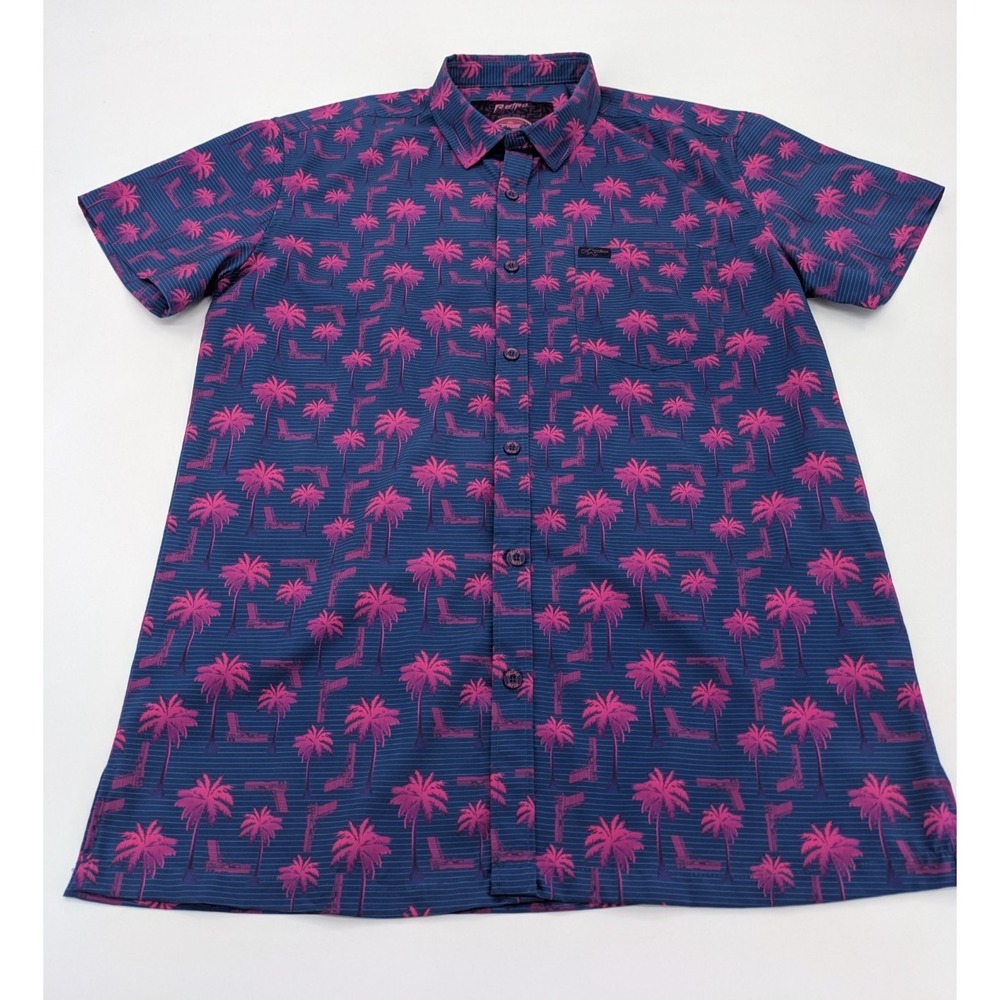 Retro Rifle Rising Palm Mens Shirt Blue All Over Print Button Up Stretch Large